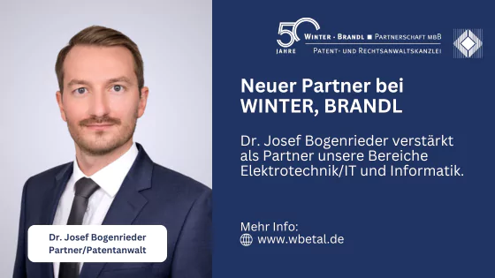 Dr. Josef Bogenrieder als neuer Partner bei Kanzlei Winter, Brandl